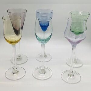 Vtg Multi Colored Cordial Liqueur Glasses Varying Shapes Colors Set Of 6 -READ
